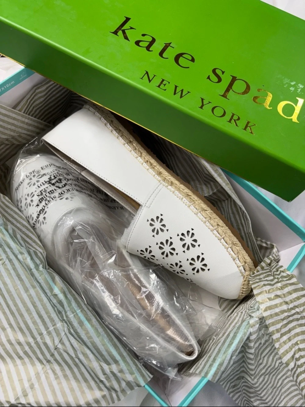Kate Spade Garcia Cut Out Optic White  Espadrille Flats Leather shoes 8